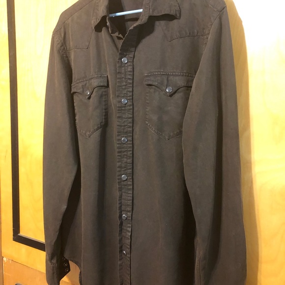 Vintage Ralph Lauren Brown Button Down 100% Lyocell Snap Down Size Medium - Picture 5 of 14